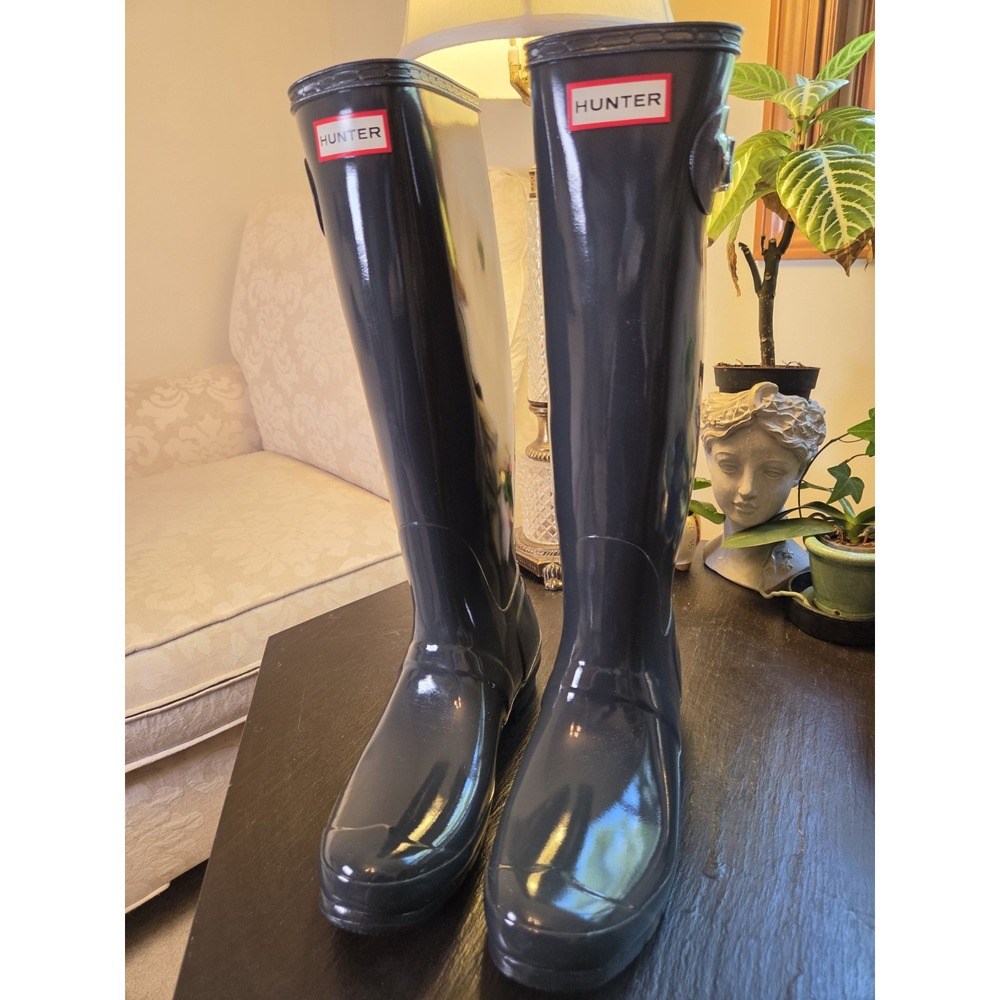 Hunter Orig Wms Tall Rain Boots Dark Slate Gloss Rubber WP Wellies 10 NEW! $190